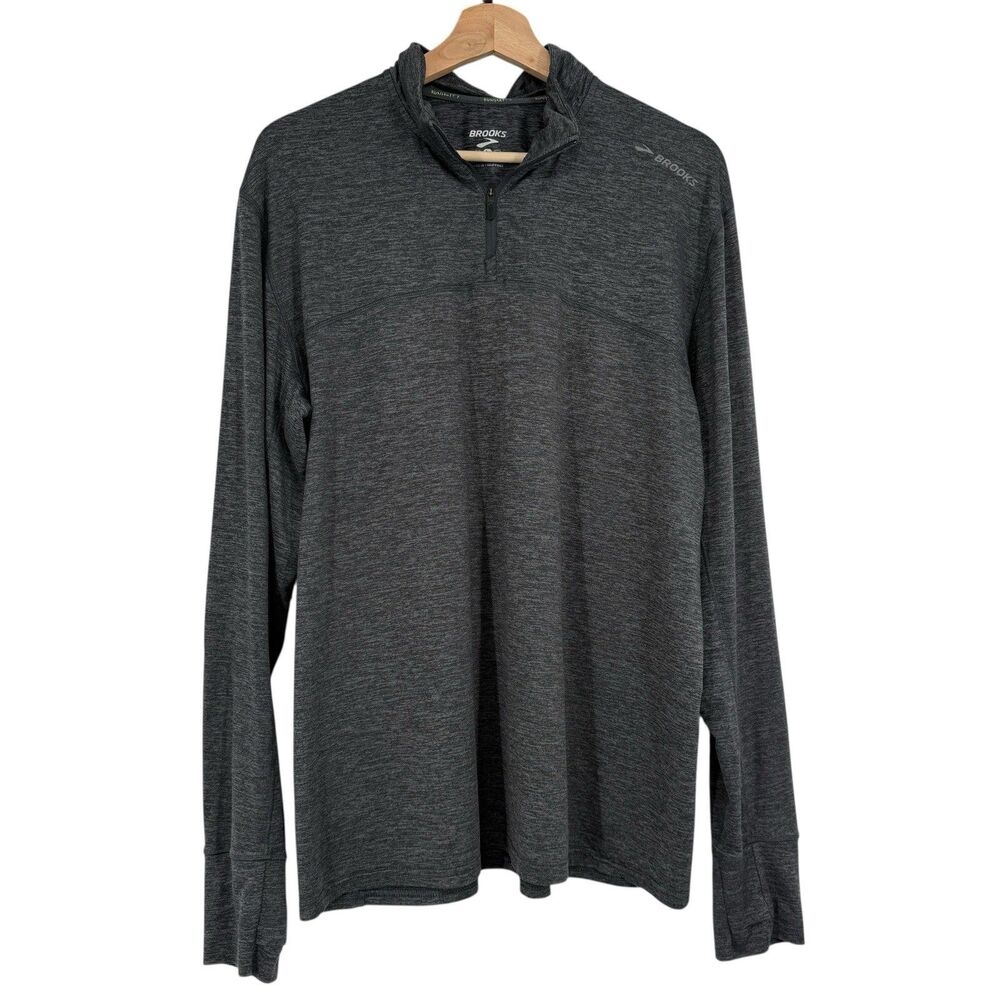 Brooks Running Mens Dash 1/4 Quarter Zip Top Size L Gray Long Sleeve Athletic